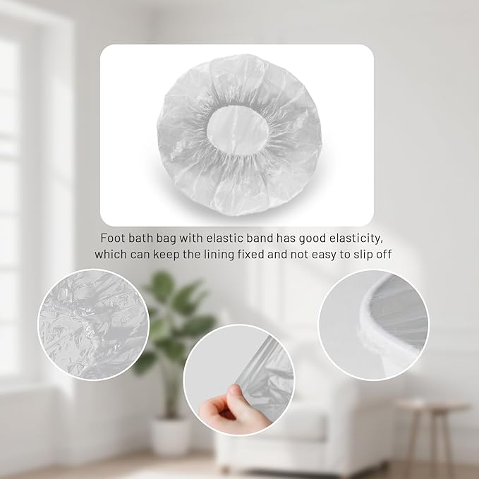 25Pcs Transparent Pedicure Liners, Disposable Unbreakable Cleansing Foot Pads Bath Pedi Liners, One Size Fits Most Foot Spa for Bath Pedicure Supplies Spa Kit with Elastic Band for Hotel Home Use