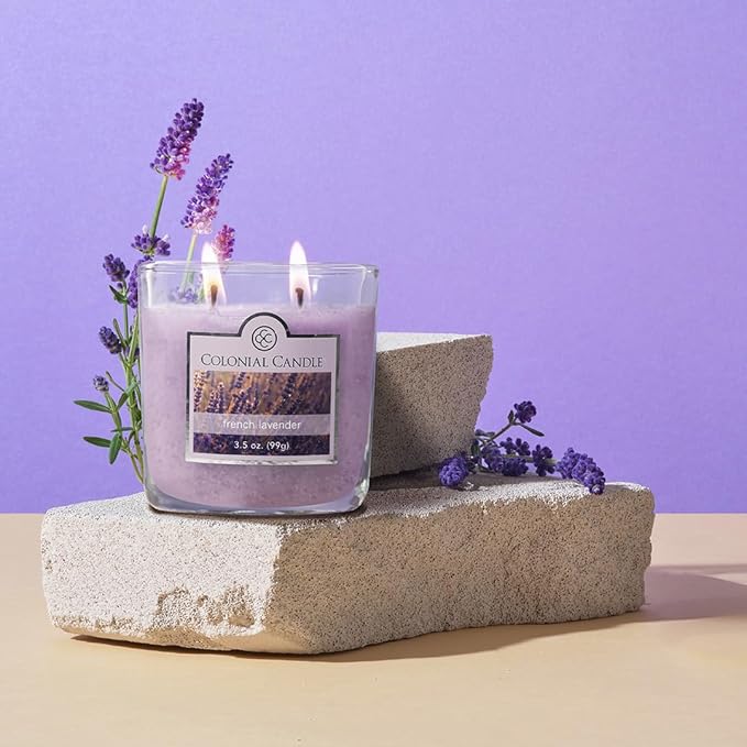 Colonial Candle French Lavender Scented Jar Candle, 2 Wick, 3.5 oz, Mottled Wax Candle