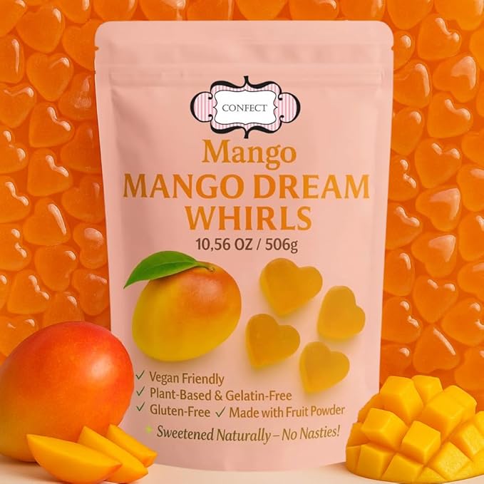 Confect Mango Dream Whirls Fruit Gummies – Vegan Candy – 6 Packs x 1.76 oz – Gluten-Free, No Corn Syrup, Heart Shape