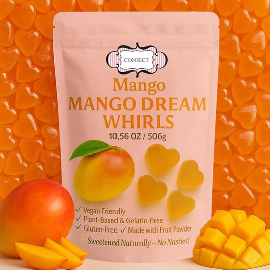 Confect Mango Dream Whirls Fruit Gummies – Vegan Candy – 6 Packs x 1.76 oz – Gluten-Free, No Corn Syrup, Heart Shape