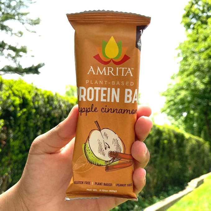 Amrita Nut Free Apple Cinnamon Vegan Protein Bars (12 Count PK of 3) | 11g Plant-Based Protein Bar | Peanut Free, Gluten Free, and Dairy Free | Low Sugar, High Fiber, Healthy School-Safe Snacks