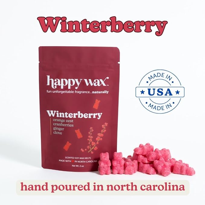 Happy Wax Winter Scented Natural, Non Toxic Soy Wax Melts; 6 Total Oz. of Scented Wax Melts, Collection Includes Winterberry, Evergreen Trees and Roasted Chestnut