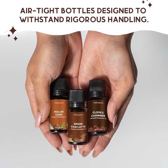 Folkulture Essential Oils for Home | Set of 3 (0.34 fl oz x 3) Fall Essential Oil for Relaxation | Chai Latte, Cider, Clove Essential Oil or Fall Scents for Meditation | Fall Essentials for Women