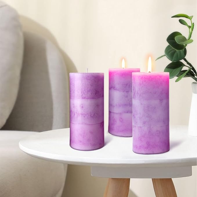 3x6 Large Candle Lavender Scented 3 Pack Pillar Votive Candles Pink Decorative Clean Burning Candles Birthday Gift for Her Wedding Party Decor Mothers Day Gifts Set