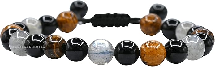 Natural Healing Crystal Bracelet for Women - Mens Bracelet Energy Balancing Gemstones Set - Adjustable Stone Bead Bracelet for Men and Women - Chakra Crystal Therapy Accessory, Meditation