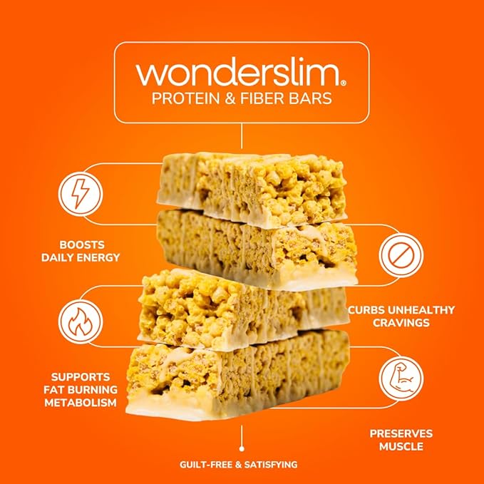 Wonderslim High Fiber Protein Bars, Fluffy Lemon Crisp | 15g Protein, 8g Fiber | Low Sugar, Low Carb | Healthy Indulgence | Satisfying, Supports Energy & On-the-Go Convenience, 7 Pack