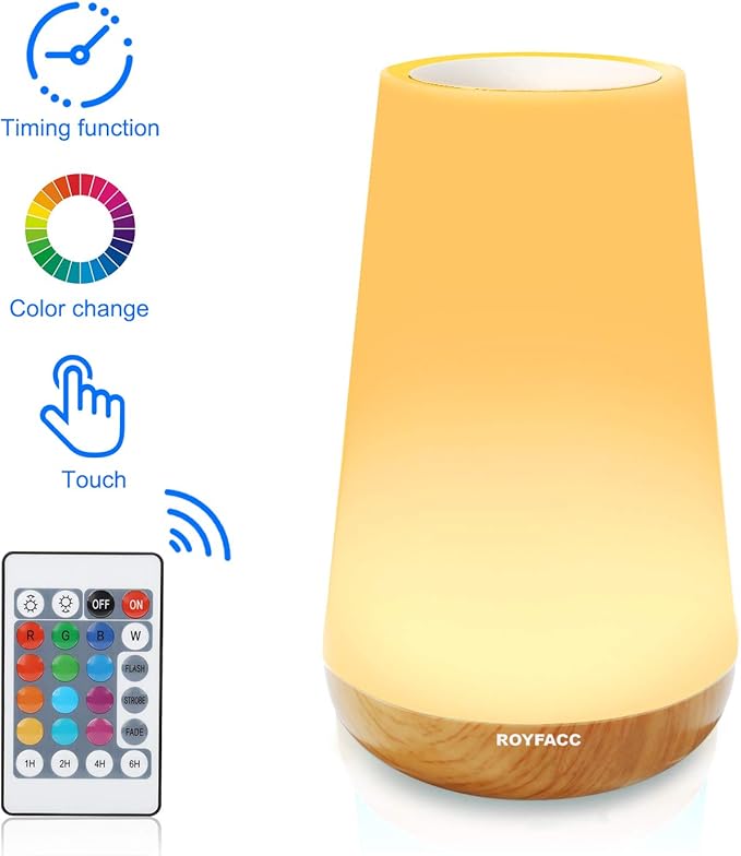 LED Night Light Touch Lamp Bedside Table Lamp for Kids Bedroom Rechargeable Dimmable with Remote Control Warm White Light RGB Color Changing