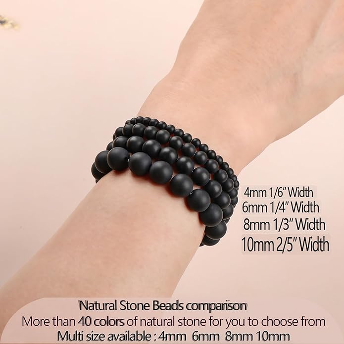 LPBeads Handmade Natural Gemstone Stretch Elastic Bracelet Healing Crystal Round Stone Beads Jewelry Gifts for Women Men