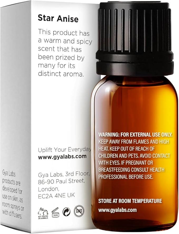 Gya Labs Star Anise Essential Oil - 0.34 Fl Oz - for Hair, Skin, Diffuser, Aromatherapy & DIY Candle Making Scent