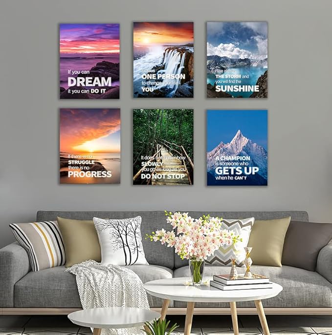 Inspirational Quotes Motto Wall Art，Motivational Office Wall Art Decoration Painting, Suitable for Library, School, Gym,Office， Living Room,Home Deco,Tabletop/Hanging,| 6-pack29 x 38 cm (Framed…) D