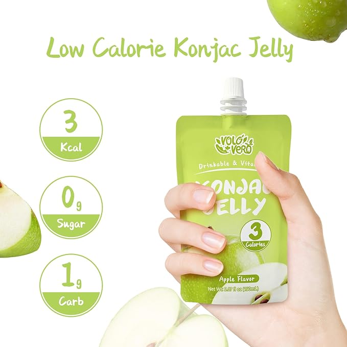 VOLO VERO Konjac Jelly Squeeze Pouch Apple Flavor, Low Calories (3 Kcal), 10 Packs, Gluten Free & Vegan, 0 Sugar, Keto, Low Carb, Drinkable Vitamin C Healthy Snacks, Holiday Gifts