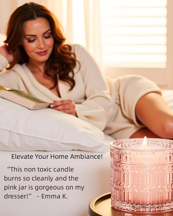 Hidden Label Sandalwood Rose Scented Candle for Home Scented, Santal Wood Wick Decorative Candles, Aromatherapy Candles for Women, Pink Soy Candles Non Toxic Candle, 7.4 oz 55 Hours Long Burn time