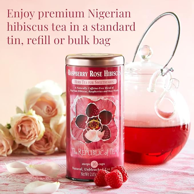 The Republic of Tea - Raspberry Rose Hibiscus Tea, 36 Count Tea Bag Tin