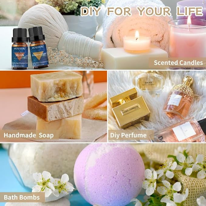 BURIBURI Frankincense Oil and Myrrh Essential Oils Gift Set, 100% Pure, Natural, Organic Aromatherapy Frankincense Fragrance Oils for Diffuser, Massage - 2 x 10ML