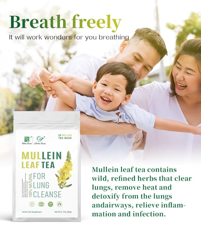 Mullein Tea Bags for Cleanse, Respiratory Support and Mucous Membranes, Herbal Tea Caffeine Free 3g X 30 Tea Bags