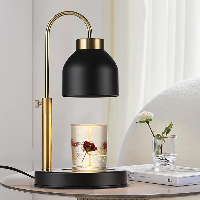 Hasun Candle Warmer Lamp, Safe Electric Candle Warmer Lamp with Timer and Adjustable Height/Heat, 2-8H Timer No Flames Dimmable Scented Candle Lamp for Jar, Candles Warmer with 2 Bulbs (Black03)