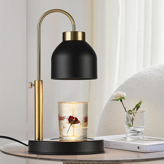 Hasun Candle Warmer Lamp, Safe Electric Candle Warmer Lamp with Timer and Adjustable Height/Heat, 2-8H Timer No Flames Dimmable Scented Candle Lamp for Jar, Candles Warmer with 2 Bulbs (Black03)