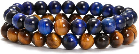 AD Beads 2Pcs His & Hers Distance Beads Bracelets Elastic Natural Stone Yoga Bracelet