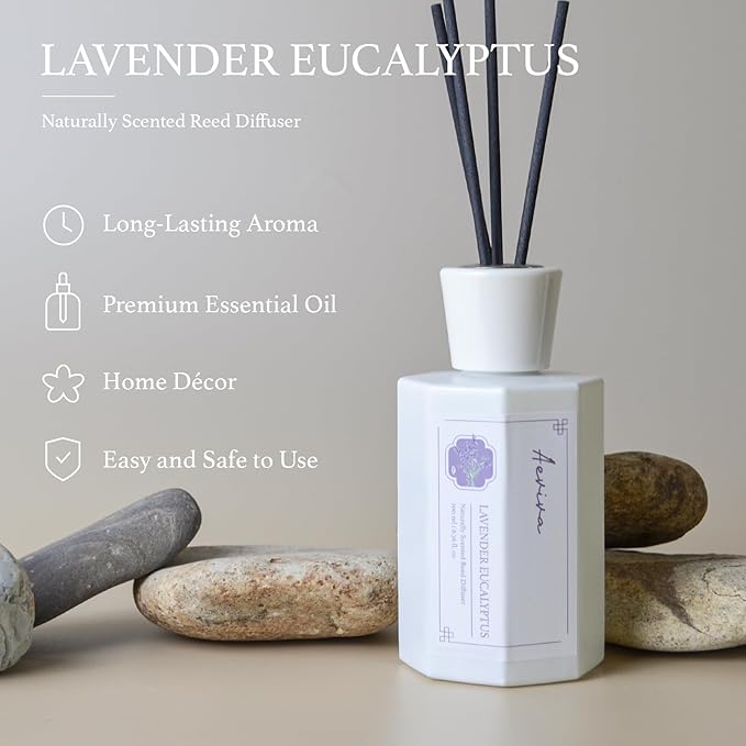 Reed Diffuser Set, 6.7 oz Lavender Eucalyptus Scented Reed Diffusers for Home with Sticks, Home Fragrance Oil Scent Diffuser for Bathroom, Decor & Gift