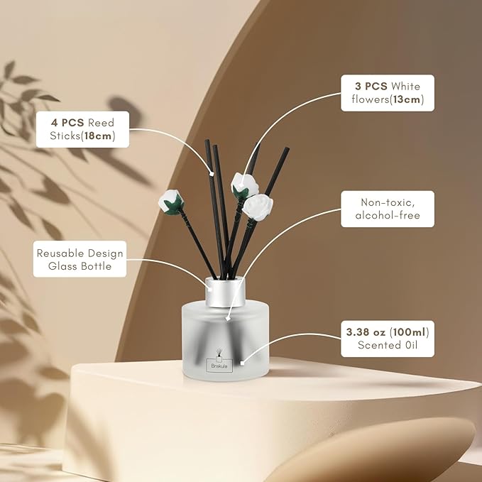 Brakula Reed Diffuser Set, Eucalyptus & Wild Mint Scented， Reed diffusers for Home， Home Fragrance Diffuser with 7 Reed Sticks for Room/Bathroom Decor 3.38 fl oz (Eucalyptus & Wild Mint)
