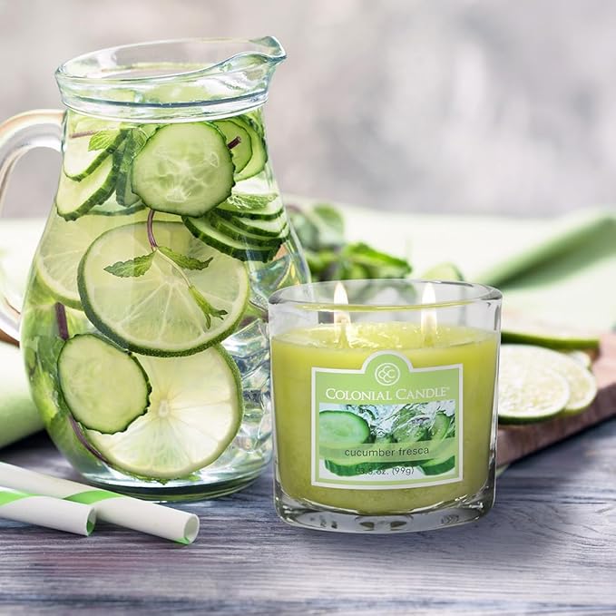 Colonial Candle Cucumber Fresca Scented Jar Candle, 2 Wick, 3.5 oz, Mottled Wax Candle