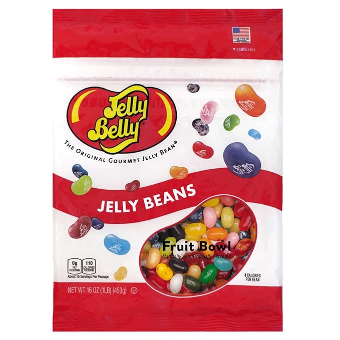 Jelly Belly Fruit Bowl 16 Flavors Jelly Beans - 1 Pound (16 Ounces) Resealable Bag - Genuine, Official, Straight from the Source