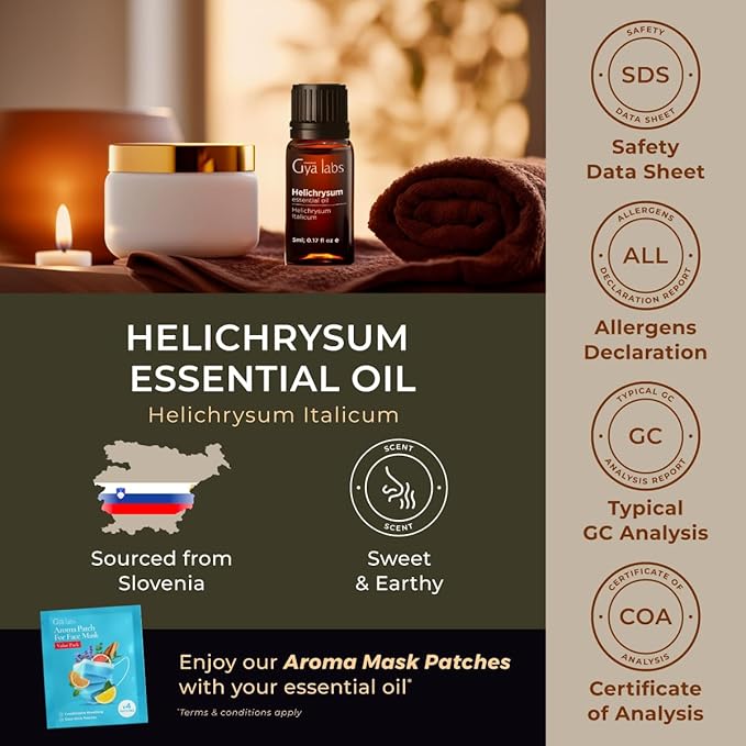 Gya Labs Helichrysum Essential Oil - 0.17 Fl Oz - for Hair, Skin, Diffuser, Aromatherapy & DIY Candle Making Scent