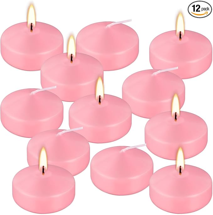 12-Pack 2-Inch Pink Floating Candles - Romantic Decor for Celebrations, and Parties