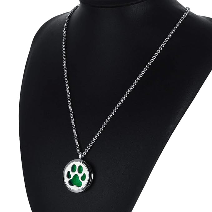 Dog Paw Essential Oil Diffuser Necklace - Aromatherapy Charm Locket Stainless Steel Chain Diffuser Pendant Jewelry for Women Men Teen Birthday Christmas