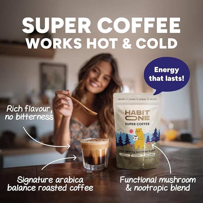 HabitONE Organic Instant Mushroom Coffee Arabica – Lion’s Mane, Cordyceps, Reishi, Chaga – Alpha-GPC & L-Tyrosine, B12 & B3 – Better Energy, Focus, Digestion & Immunity – Made in USA – 30 Servings