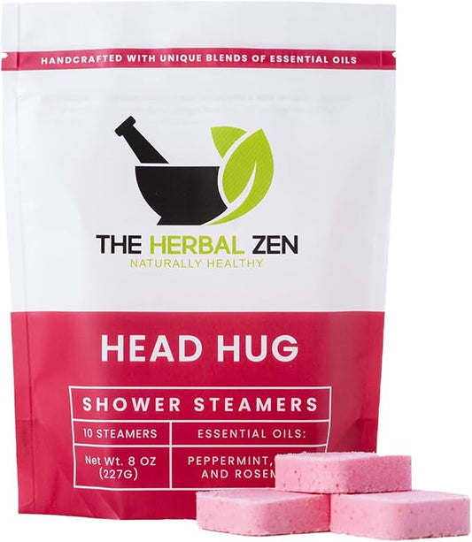 Head Hug Shower Steamers Aromatherapy for Relief - USA Made - Peppermint & Rosemary Shower Bomb Tablets – Christmas Gift - Adult Stocking Stuffer – Soothing Natural Essential Oils (10 Pack)