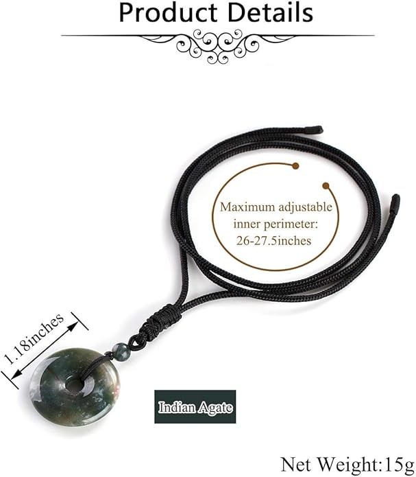 Jovivi 30mm Circle Donut Healing Crystals Necklace Natural Semi-Precious Chakra Gemstone Stone Amulet Lucky Coin Donuts Charm Protection Quartz Reiki Pendant Necklace for Men Women Adjustable Rope