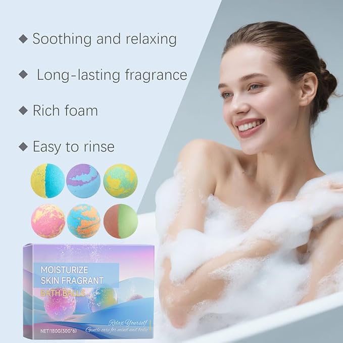 Bath Bombs Gift Set for Women,6 Scents Natural Relaxing Bath Balls for Her to Moisturize Skin,Relaxing Body,Soften Skin,Long-Lasting Fragrance and Rich Foam,Handmade Bubble Bathbombs (Blue)
