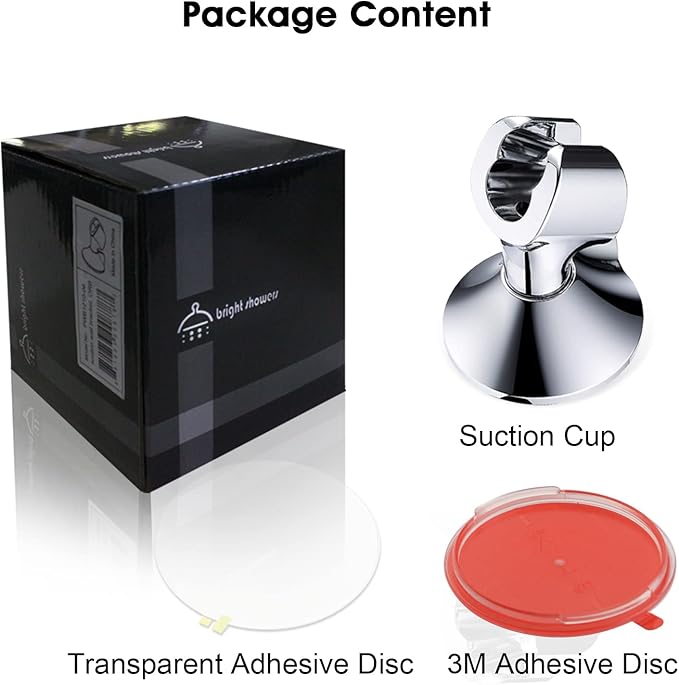 BRIGHT SHOWERS Handheld Shower Head Holder with Dual Angle Positions, Wall Suction Bracket Includes Adhesive 3M Disc, No Tools Required and Easy Installation, Chrome Finish