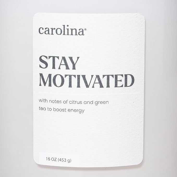 Carolina Stay Motivated Scented Candle, 16 oz Citrus & Green Tea Scented, 2 Wick Wellness Relaxing Candle, 60H Burn Time, Ideal for Creating a Welcoming Home - Made in The USA