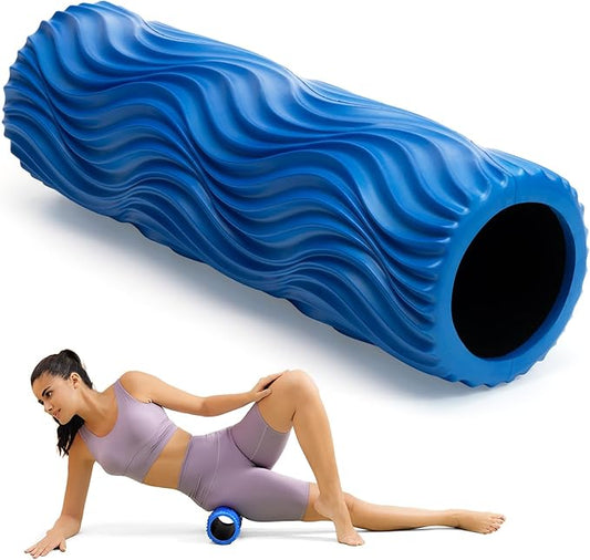 Foam Roller Medium Density Back Roller for Deep Tissue Muscle Massage of The Back and Leg Muscles - Self Myofascial Release of Painful, Wave Textured Muscle Roller, Fitness Roller for Pilates, Yoga