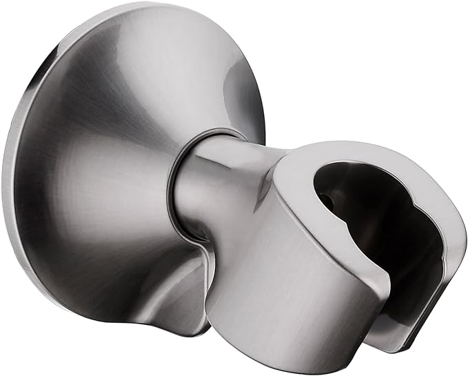 BRIGHT SHOWERS Handheld Shower Head Holder with Dual Angle Positions, Wall Suction Bracket Includes Adhesive 3M Disc, No Tools Required and Easy Installation, Brushed Nickel Finish