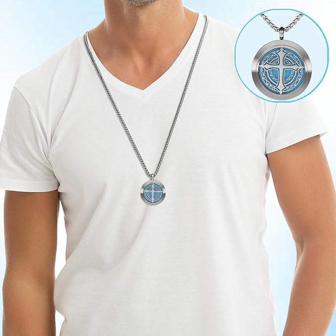 Aromatherapy Diffuser Necklace-Cross Essential Oil Necklace,Aromatherapy Diffuser Pendant for Men and Women,Portable,Suitable for Yoga,Meditation,Travel,Stress Relief Gift(Silver 30mm)