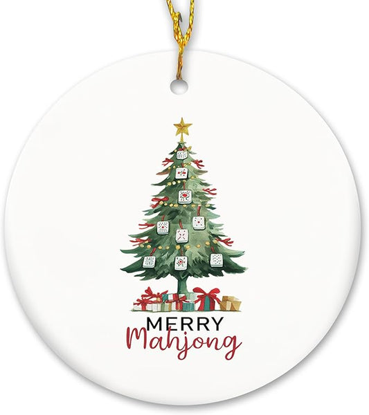 Christmas Mahjong Tree Ceramic Ornament Gifts, Retro Winter Mahjong Christmas Tree Decorative Hanging Ornaments for Xmas Holiday Party Decoration, Winter Xmas Decorations,Backpack Decoration