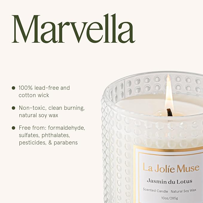 LA JOLIE MUSE Jasmine du Lotus Scented Candles - Ivy, Jasmine, Cedarwood | 10 oz Natural Soy Wax | 55 Hours Clean Burn | Floral Scented Candle | Gift-Ready for Hosts & Gatherings