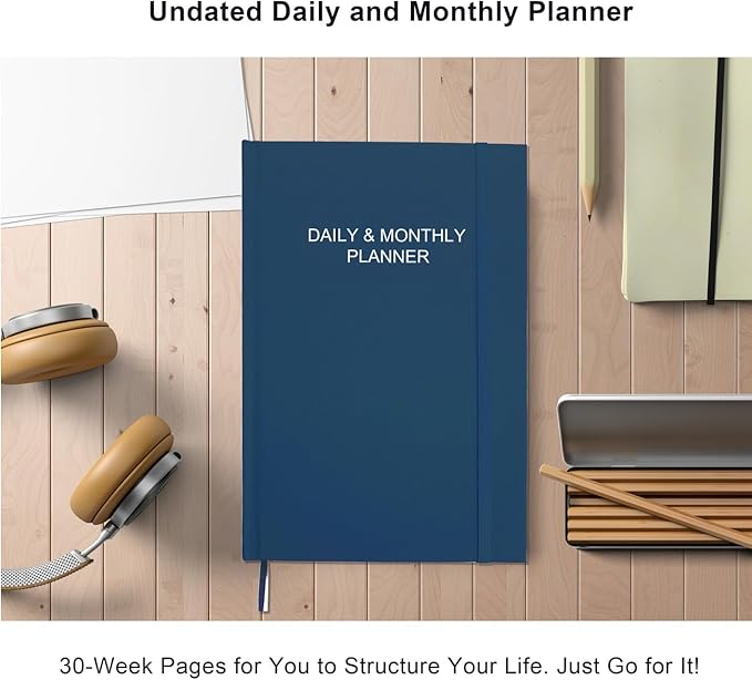 Daily & Monthly Planner for 2025 2026 or Anytime - ADHD Planner Two Pages Per Day, Daily Planner Undated to Increase Focus, Eliminate Overwhelm, Achieve Your Biggest Goals, 5.8'' × 8.3'', Blue