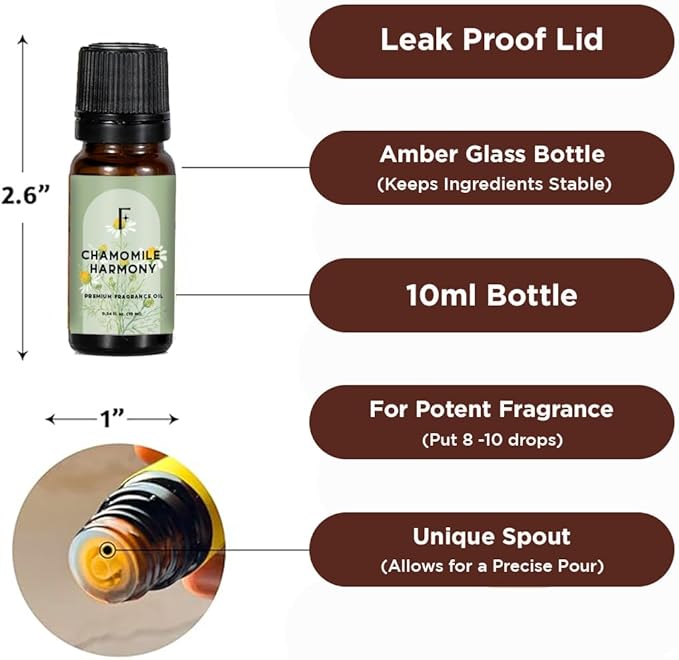 Folkulture Essential Oils for Home | Set of 5 (0.34 fl oz x 5) Sandalwood Essential Oil or Rose Diffuser Oils for Relaxation | Lavender Essential Oil or Chamomile Oil Scents | Jasmine Oil for Women