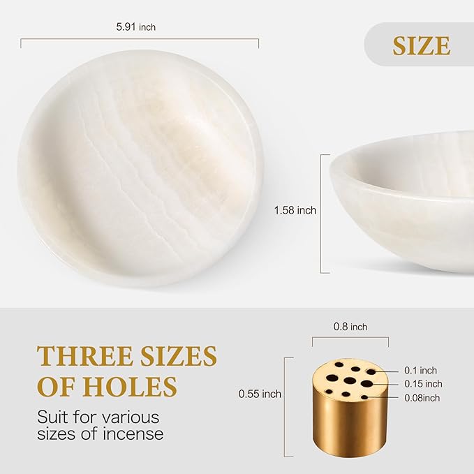 Koville Natural Marble Incense Holder, Incense Holder for Sticks with 9 Holes, Handmade Incense Burner Ash Catcher for Meditation Yoga SPA, Balsam Fir/Palo Santo/Sage/Cone (White)