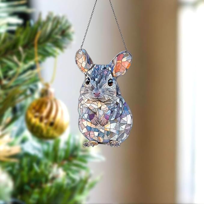 Chinchilla Ornaments Decor for Christmas Tree - Chinchilla Gifts for Women Men - Chinchilla Home Kitchen Room Christmas Decorations - 2D Flat Acrylic Ornament Window Hanging