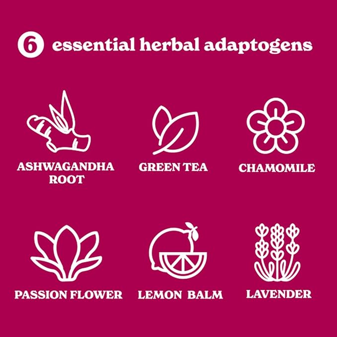 Tranquini Adaptogen Drink, Sparkling Water, Ashwagandha, Gluten & Sugar Free, Calming Non Alcoholic Drinks with L Theanine, Lemon Balm & Chamomile for Stress Support - Hibiscus, 8.5 Fl Oz (Pack of 12)