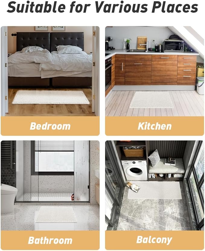 AMOAMI Upgraded Waffle Bath Mat, Super Absorbent Non Slip Bath Mats for Bathroom Floor, Machine Washable Bathroom Boho Rugs with Tassels, Rubber Backed Bathroom Mats, Ultra Soft, 20" x 32"