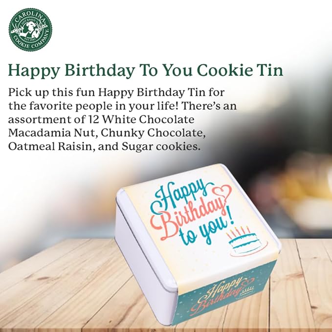 Happy Birthday To You Cookie Tin: 12 Fresh-Baked Gourmet Cookies - Festive Celebration Gift