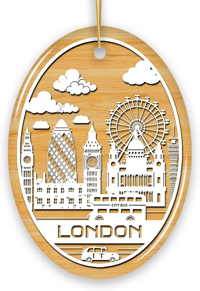 London City Unique Paper Art Themed Ceramic Christmas Ornament (Oval)