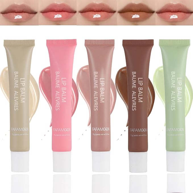 5 PCS Tinted Lip Balm Butter Set,Moisturizing Lip Gloss,Long Lasting Hydrating Glow Non-Sticky Tint Lip Stain,Soothes & Softens Dry Lips Makeup Gift for Women