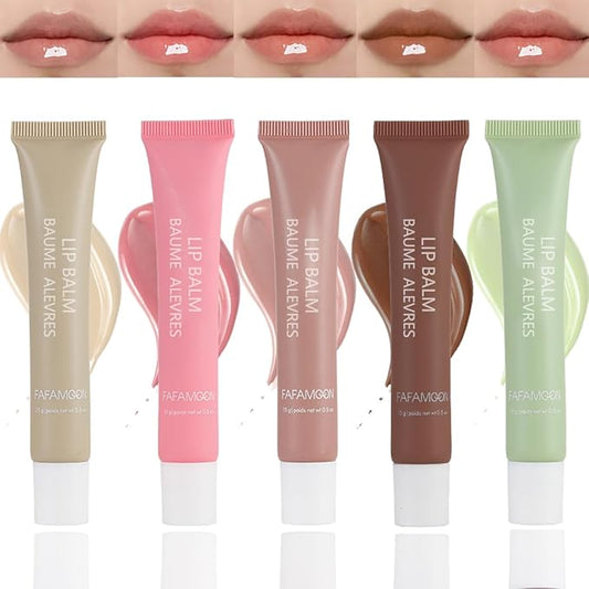 5 PCS Tinted Lip Balm Butter Set,Moisturizing Lip Gloss,Long Lasting Hydrating Glow Non-Sticky Tint Lip Stain,Soothes & Softens Dry Lips Makeup Gift for Women